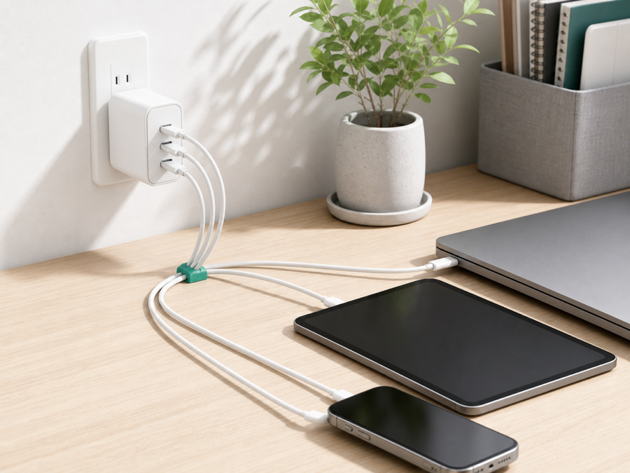 複数デバイスをすっきり充電している充電器