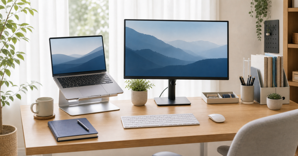 ノートPCと外部モニターの配置