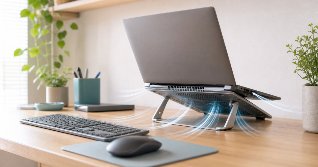 スタンドで放熱するノートPC